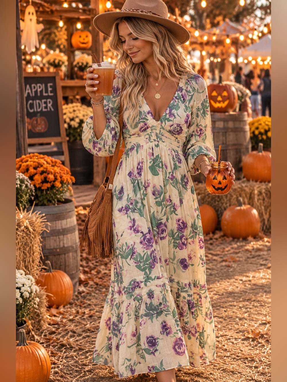 Free People NWT gold hour Light Green Maxi Dress with Purple Floral Print XS